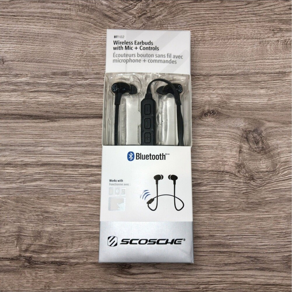 Scosche BT102 Rechargeable Bluetooth Wireless Earbuds Black Headphones Running